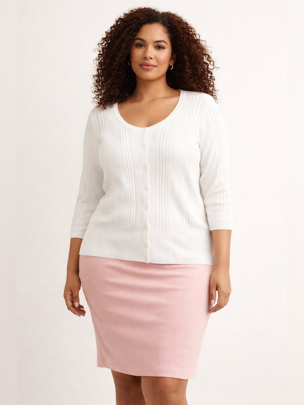 Lane Bryant White Ribbed Cardigan 14/16 Vanilla Girl Preppy Chic